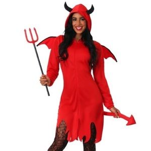Cute Devil Costume for Women + Plastic Devil Pitchfork Accessory